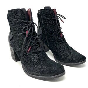Papucei Black Dotted Burnished Suede and Leather Heeled Lace Up Booties Size 39